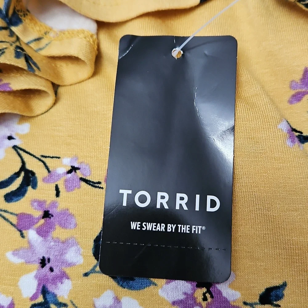 Torrid Floral Ruffle Tank Top V-Neck NEW 1X Torrid Size 1 Yellow - Picture 8 of 11